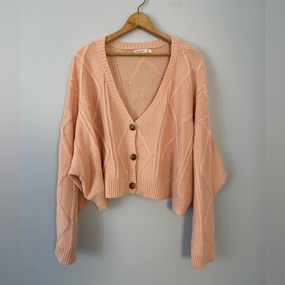 NWT Arizona Jeans Co. Size XXXL Women's Cardigan, Pink Slouchy Cropped Sweater